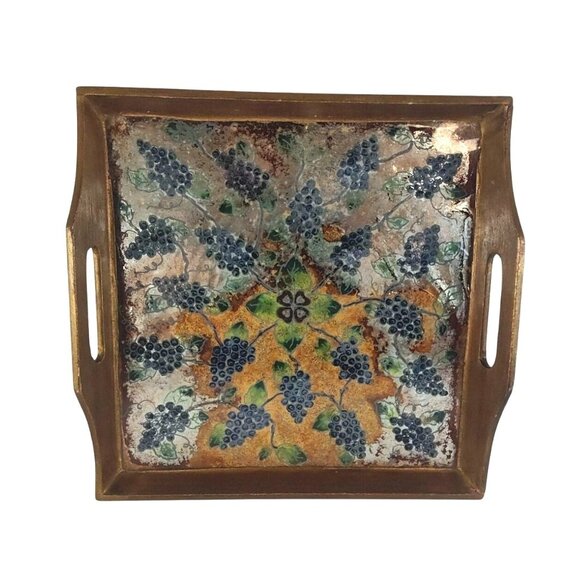 Vintage Robert M. Weiss Reverse Painted Grape Clusters Wooden Serving Tray 12x12 - Picture 4 of 13
